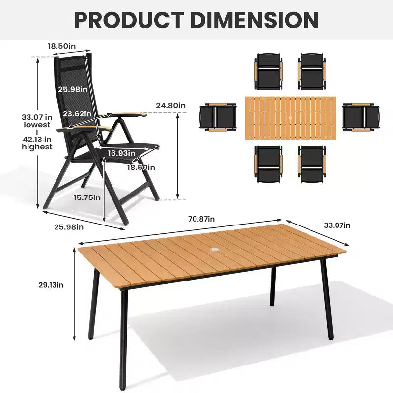 Crestlive Products - Ensemble de salle à manger d'extérieur - Table de salle à manger avec chaises pliantes - Plateau aspect bois et cadre en aluminium - Trou pour parasol