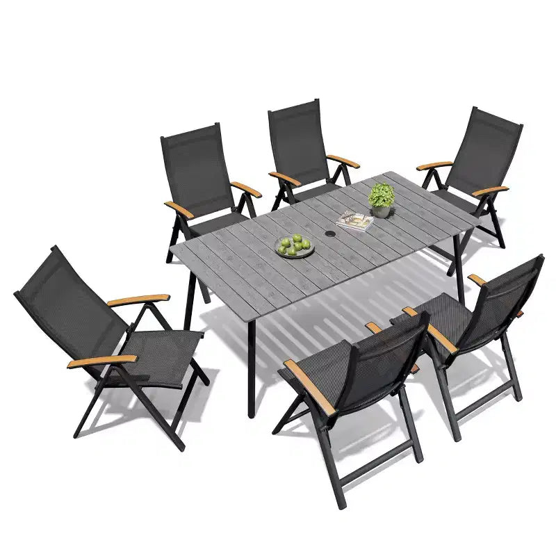 Crestlive Products - Ensemble de salle à manger d'extérieur - Table de salle à manger avec chaises pliantes - Plateau aspect bois et cadre en aluminium - Trou pour parasol