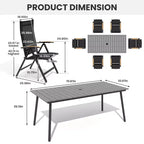 Crestlive Products - Ensemble de salle à manger d'extérieur - Table de salle à manger avec chaises pliantes - Plateau aspect bois et cadre en aluminium - Trou pour parasol