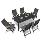Crestlive Products - Ensemble de salle à manger d'extérieur - Table de salle à manger avec chaises pliantes - Plateau aspect bois et cadre en aluminium - Trou pour parasol