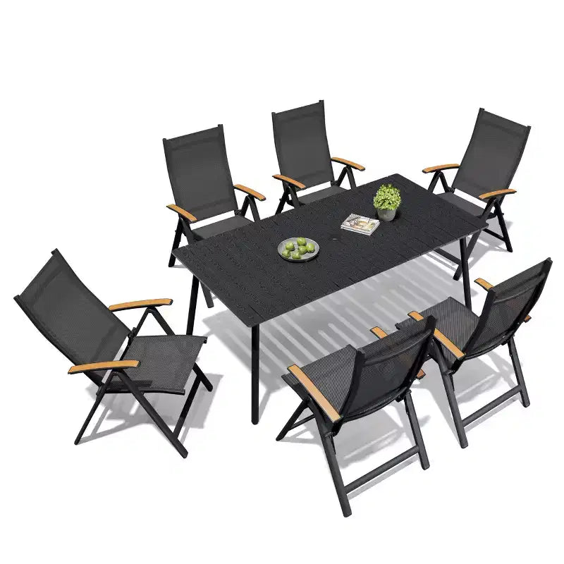 Crestlive Products - Ensemble de salle à manger d'extérieur - Table de salle à manger avec chaises pliantes - Plateau aspect bois et cadre en aluminium - Trou pour parasol