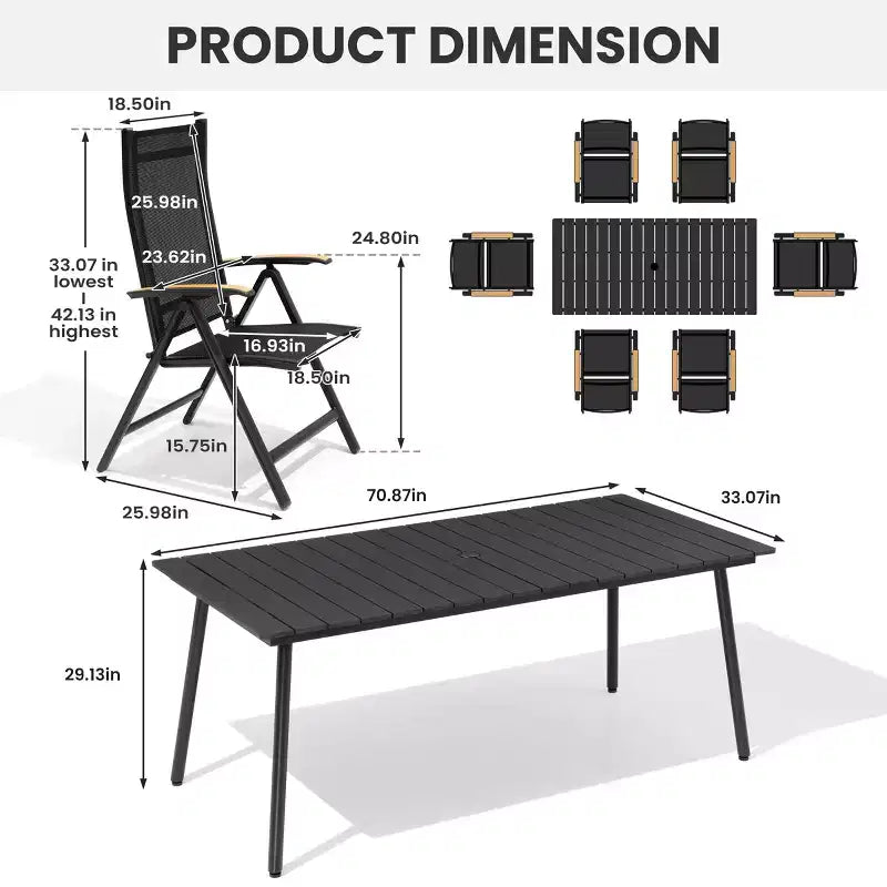 Crestlive Products - Ensemble de salle à manger d'extérieur - Table de salle à manger avec chaises pliantes - Plateau aspect bois et cadre en aluminium - Trou pour parasol