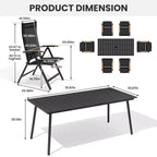 Crestlive Products - Ensemble de salle à manger d'extérieur - Table de salle à manger avec chaises pliantes - Plateau aspect bois et cadre en aluminium - Trou pour parasol