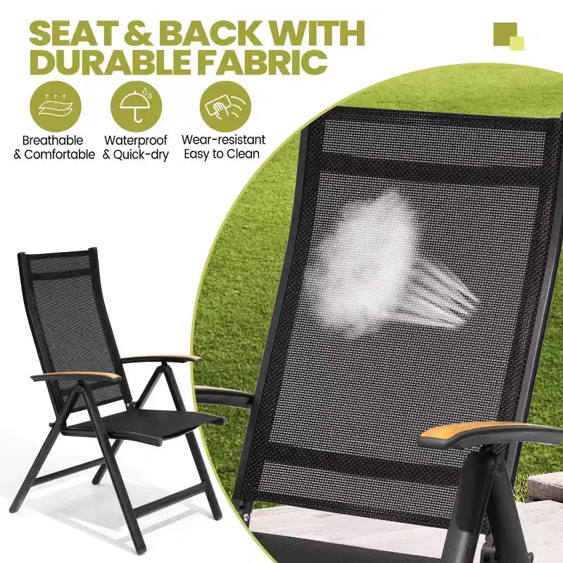 Crestlive Products - Ensemble de salle à manger d'extérieur - Table de salle à manger avec chaises pliantes - Plateau aspect bois et cadre en aluminium - Trou pour parasol