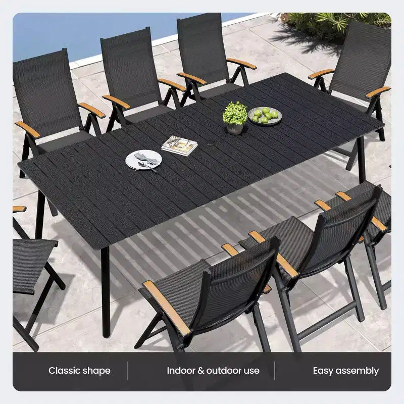 Crestlive Products - Ensemble de salle à manger d'extérieur - Table de salle à manger avec chaises pliantes - Plateau aspect bois et cadre en aluminium - Trou pour parasol