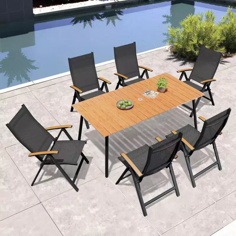 Crestlive Products - Ensemble de salle à manger d'extérieur - Table de salle à manger avec chaises pliantes - Plateau aspect bois et cadre en aluminium - Trou pour parasol