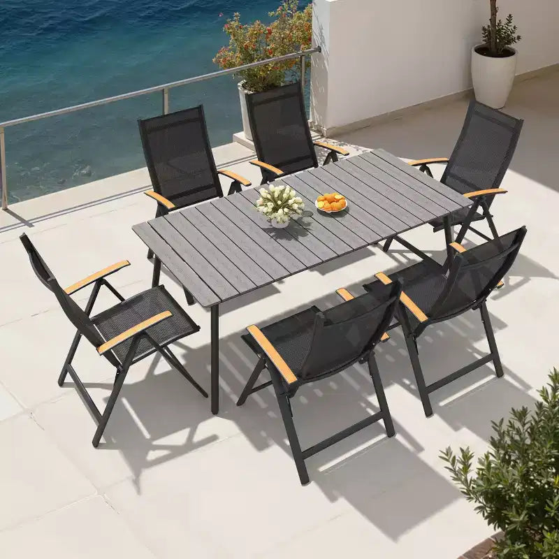 Crestlive Products - Ensemble de salle à manger d'extérieur - Table de salle à manger avec chaises pliantes - Plateau aspect bois et cadre en aluminium - Trou pour parasol