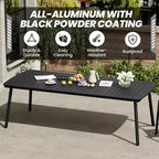 Crestlive Products Set da pranzo da esterno 7 pezzi Tavolo rettangolare da patio con sedie pieghevoli Struttura in alluminio con piano del tavolo effetto legno e foro per ombrellone