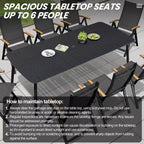 Crestlive Products Set da pranzo da esterno 7 pezzi Tavolo rettangolare da patio con sedie pieghevoli Struttura in alluminio con piano del tavolo effetto legno e foro per ombrellone