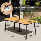 Crestlive Products Set da pranzo da esterno 7 pezzi Tavolo rettangolare da patio con sedie pieghevoli Struttura in alluminio con piano del tavolo effetto legno e foro per ombrellone