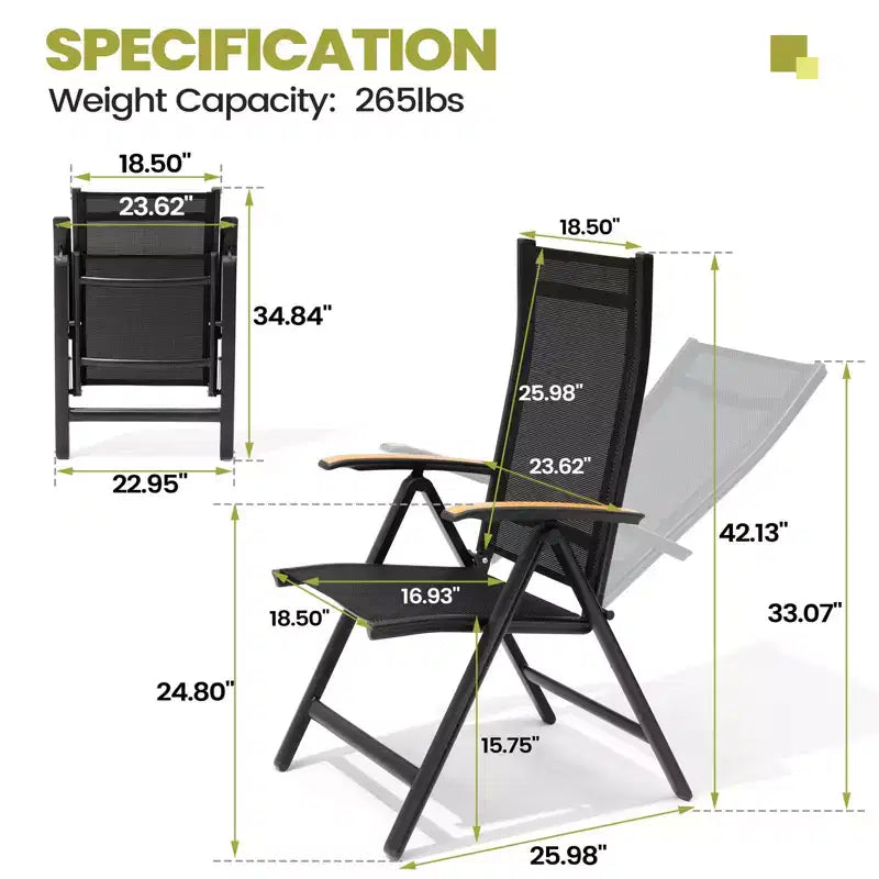 Crestlive Products Set da pranzo da esterno 7 pezzi Tavolo rettangolare da patio con sedie pieghevoli Struttura in alluminio con piano del tavolo effetto legno e foro per ombrellone