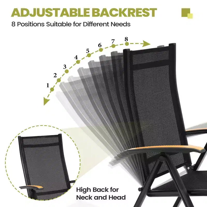 Crestlive Products Set da pranzo da esterno 7 pezzi Tavolo rettangolare da patio con sedie pieghevoli Struttura in alluminio con piano del tavolo effetto legno e foro per ombrellone