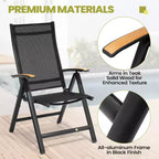Crestlive Products Set da pranzo da esterno 7 pezzi Tavolo rettangolare da patio con sedie pieghevoli Struttura in alluminio con piano del tavolo effetto legno e foro per ombrellone