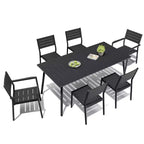 Crestlive Products Set da pranzo da esterno in alluminio 7 pezzi, tavolo da 183 cm e 6 sedie con piano in legno sintetico e foro per ombrellone, per bordo piscina o giardino