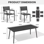 Crestlive Products Set da pranzo da esterno in alluminio 7 pezzi, tavolo da 183 cm e 6 sedie con piano in legno sintetico e foro per ombrellone, per bordo piscina o giardino