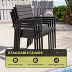 Crestlive Products Set da pranzo da esterno in alluminio 7 pezzi, tavolo da 183 cm e 6 sedie con piano in legno sintetico e foro per ombrellone, per bordo piscina o giardino
