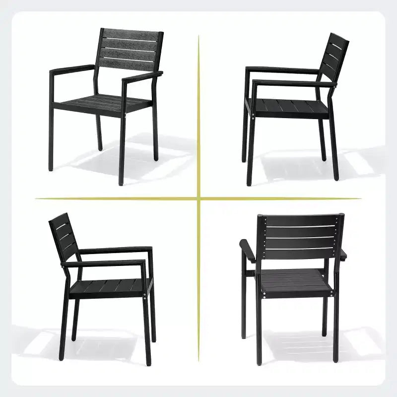 Crestlive Products Set da pranzo da esterno in alluminio 7 pezzi, tavolo da 183 cm e 6 sedie con piano in legno sintetico e foro per ombrellone, per bordo piscina o giardino