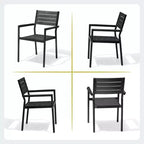 Crestlive Products Set da pranzo da esterno in alluminio 7 pezzi, tavolo da 183 cm e 6 sedie con piano in legno sintetico e foro per ombrellone, per bordo piscina o giardino