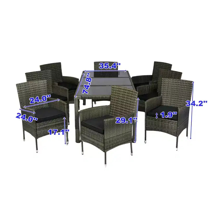 Set da pranzo da esterno Whisen a 9 pezzi in vimini con piano in vetro