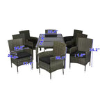 Set da pranzo da esterno Whisen a 9 pezzi in vimini con piano in vetro