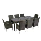 Set da pranzo da esterno Whisen a 9 pezzi in vimini con piano in vetro