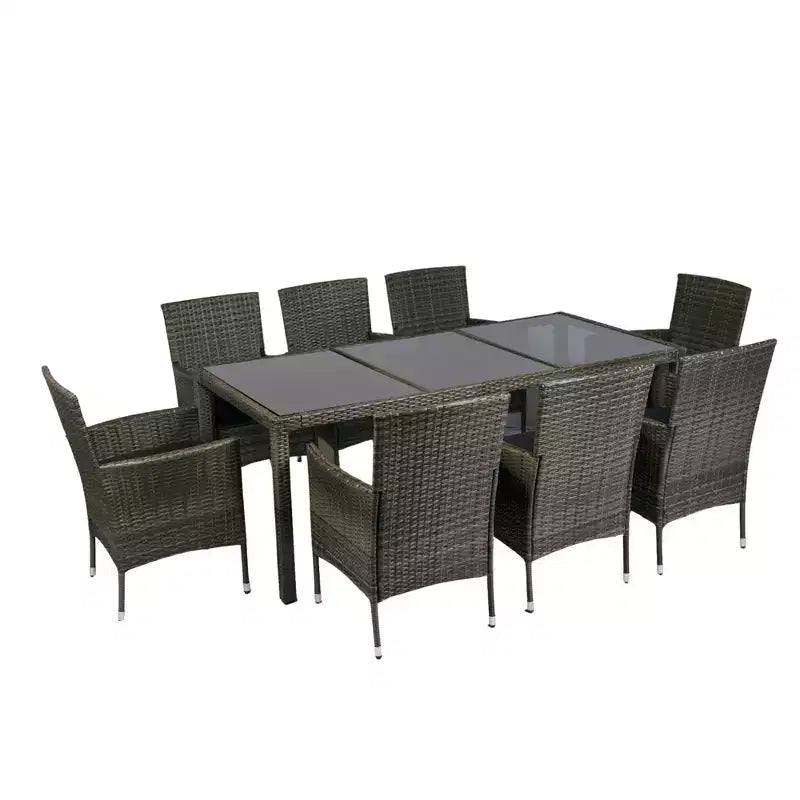 Set da pranzo da esterno Whisen a 9 pezzi in vimini con piano in vetro