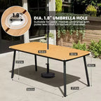 Crestlive Products Set da pranzo da esterno in alluminio da 7 pezzi, tavolo da 180 cm e 6 sedie con piano in legno sintetico e foro per ombrellone per piscina, prato