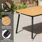 Crestlive Products Set da pranzo da esterno in alluminio da 7 pezzi, tavolo da 180 cm e 6 sedie con piano in legno sintetico e foro per ombrellone per piscina, prato