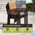 Crestlive Products Set da pranzo da esterno in alluminio da 7 pezzi, tavolo da 180 cm e 6 sedie con piano in legno sintetico e foro per ombrellone per piscina, prato