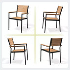 Crestlive Products Set da pranzo da esterno in alluminio da 7 pezzi, tavolo da 180 cm e 6 sedie con piano in legno sintetico e foro per ombrellone per piscina, prato