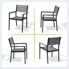 Crestlive Products Set da pranzo da esterno in alluminio da 7 pezzi, tavolo da 180 cm e 6 sedie con piano in legno sintetico e foro per ombrellone per piscina, prato