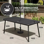 Crestlive Products Set da pranzo da esterno in alluminio da 7 pezzi, tavolo da 180 cm e 6 sedie con piano in legno sintetico e foro per ombrellone per piscina, prato
