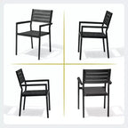 Crestlive Products Set da pranzo da esterno in alluminio da 7 pezzi, tavolo da 180 cm e 6 sedie con piano in legno sintetico e foro per ombrellone per piscina, prato