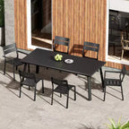 Crestlive Products 7pc Aluminum Patio Dinning Set 82.7in Table and 6 Chairs Aluminum Table Top Black for Outdoor Pool Lawn