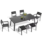 Crestlive Products Set da pranzo da 7 pezzi in alluminio per patio, tavolo da 210 cm e 6 sedie, piano del tavolo in alluminio nero per esterni, piscina, prato