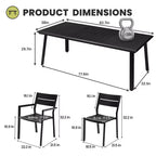 Crestlive Products Set da pranzo da 7 pezzi in alluminio per patio, tavolo da 210 cm e 6 sedie, piano del tavolo in alluminio nero per esterni, piscina, prato
