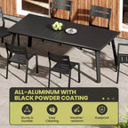 Crestlive Products Set da pranzo da 7 pezzi in alluminio per patio, tavolo da 210 cm e 6 sedie, piano del tavolo in alluminio nero per esterni, piscina, prato