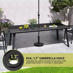 Crestlive Products Set da pranzo da 7 pezzi in alluminio per patio, tavolo da 210 cm e 6 sedie, piano del tavolo in alluminio nero per esterni, piscina, prato