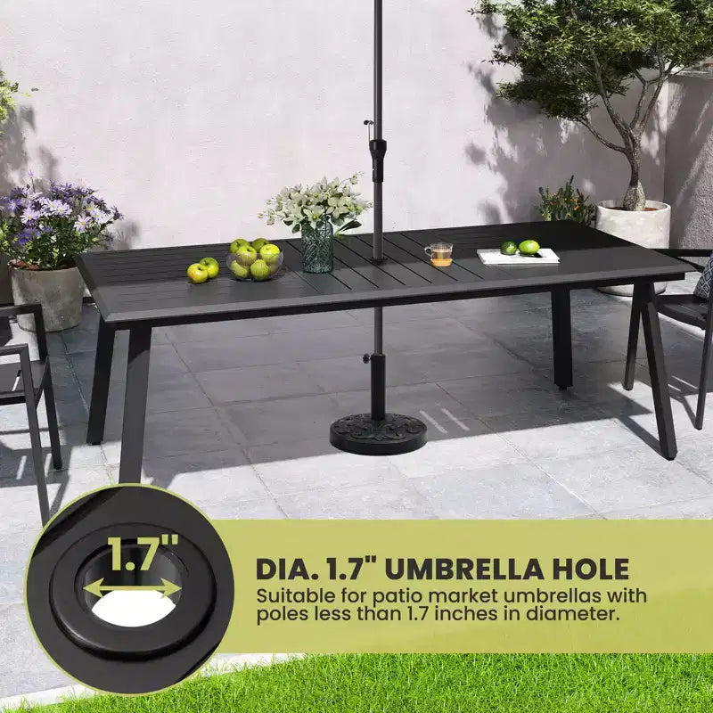Crestlive Products Set da pranzo da 7 pezzi in alluminio per patio, tavolo da 210 cm e 6 sedie, piano del tavolo in alluminio nero per esterni, piscina, prato