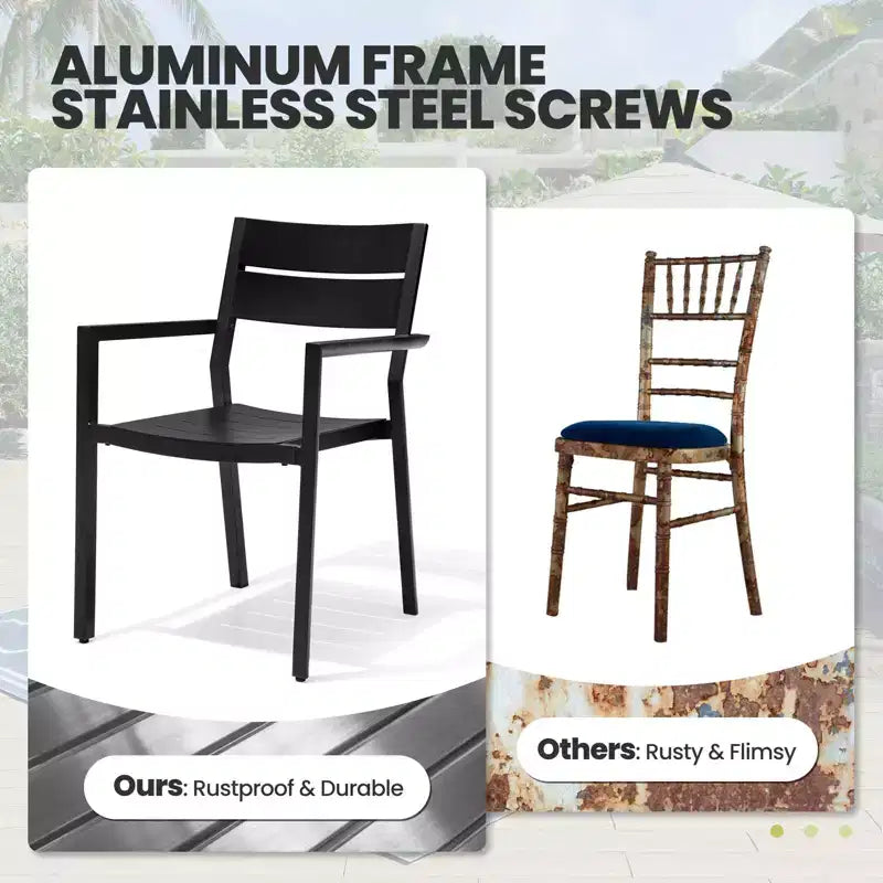Crestlive Products Set da pranzo da 7 pezzi in alluminio per patio, tavolo da 210 cm e 6 sedie, piano del tavolo in alluminio nero per esterni, piscina, prato