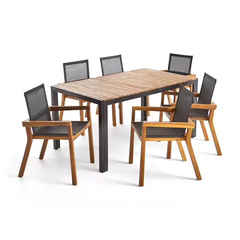 Christopher Knight Home Lemyra Ensemble repas 7 pièces en maille et bois d'acacia, Teck/Noir