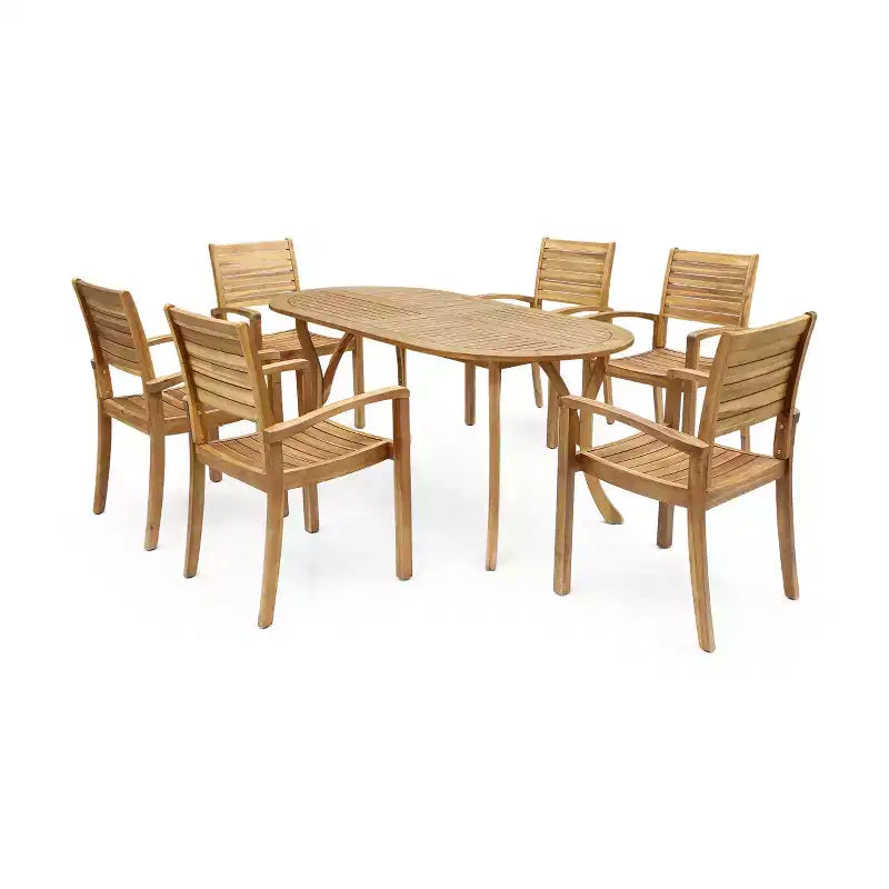 Christopher Knight Home Holloway Set da Pranzo da Esterno 7 Pezzi in Legno di Acacia a Doghe