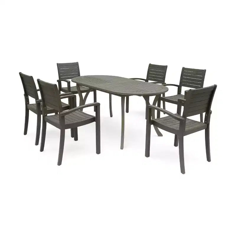 Christopher Knight Home Holloway Set da Pranzo da Esterno 7 Pezzi in Legno di Acacia a Doghe