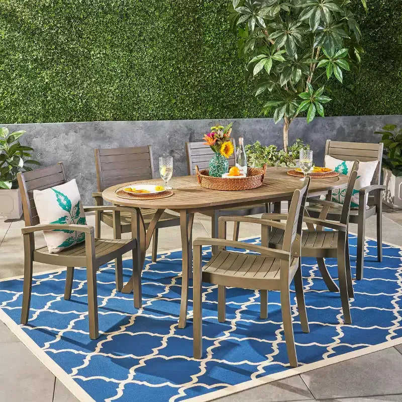 Christopher Knight Home Holloway Set da Pranzo da Esterno 7 Pezzi in Legno di Acacia a Doghe