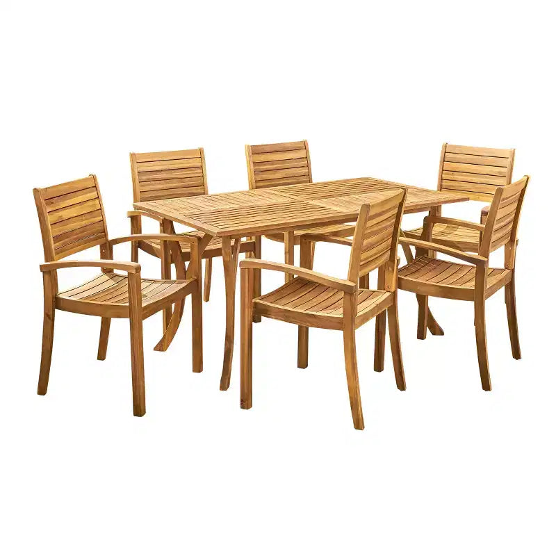 Christopher Knight Home Set da pranzo da 7 pezzi in legno di acacia a doghe per esterni Anchor