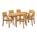Christopher Knight Home Set da pranzo da 7 pezzi in legno di acacia a doghe per esterni Anchor