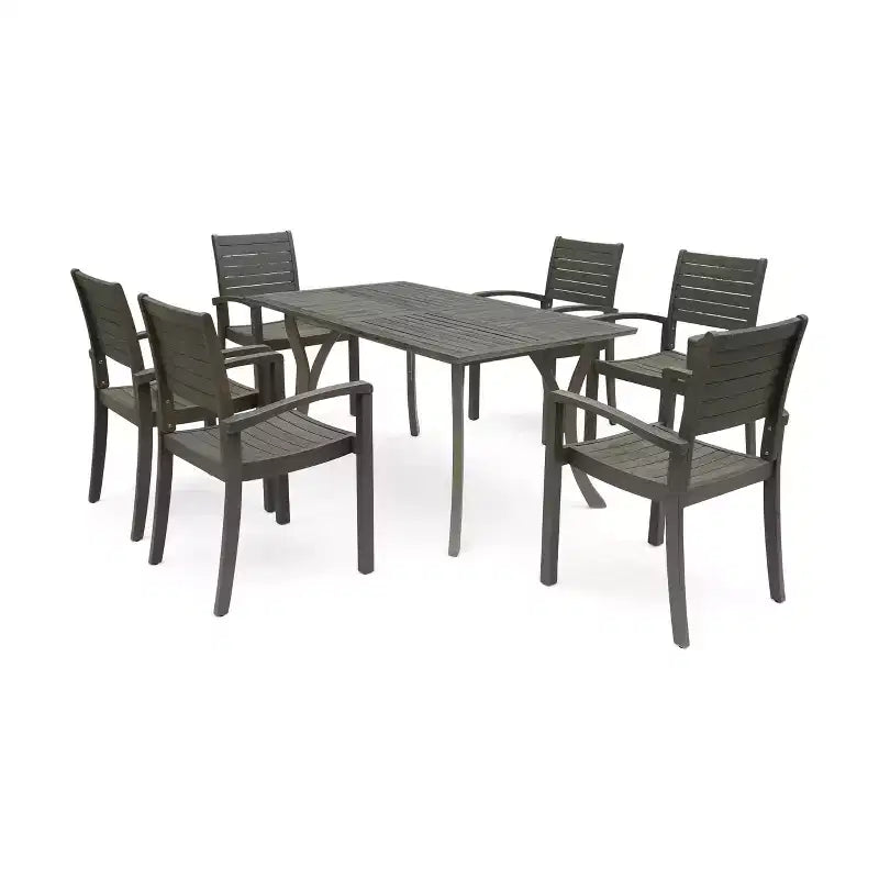 Christopher Knight Home Set da pranzo da 7 pezzi in legno di acacia a doghe per esterni Anchor