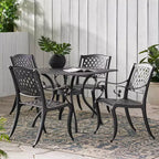 Christopher Knight Home Hallandale Outdoor Cast Aluminum 5 Piece Dining Set, Antique Matte Black