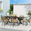 Christopher Knight Home Rogge Outdoor Wicker and Aluminum 7 Piece Expandable Dining Set with Cushion, Light Brown/Matte Black