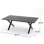 Christopher Knight Home Rogge Set da Pranzo Espandibile da Esterno a 7 Pezzi in Vimini e Alluminio con Cuscini, Marrone Chiaro/Nero Opaco